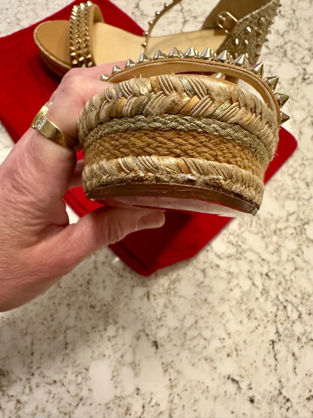 Christian Louboutin Tan Studded Espadrille Wedge Sandals 39 - Picture 9 of 11